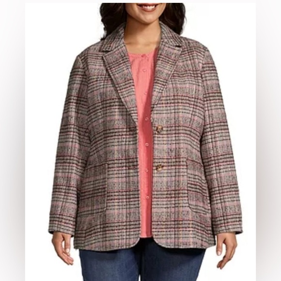 St. John's Bay Jackets & Blazers - St John’s Bay wool blend tweed plaid single breasted blazer with pockets